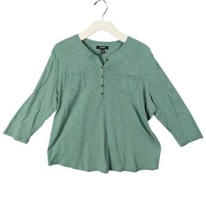 Chaps Womens Plus 2X 3/4 Sleeve‎ Y2K Henley Knit Top Lightweight Cotton Casual